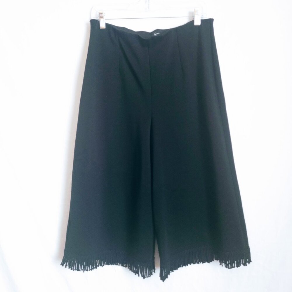 Black Cropped High Waist Fringe Hem Pants Size Petite L